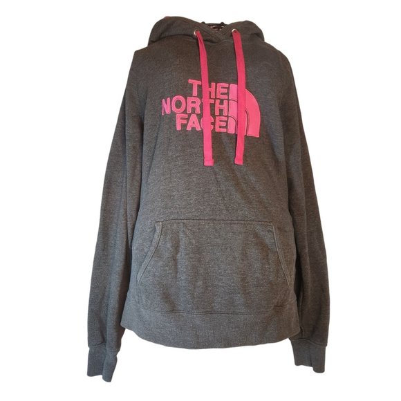 The North Face Women's Hoodie Charcoal Gray Pink Letters Size Medium - Picture 1 of 10